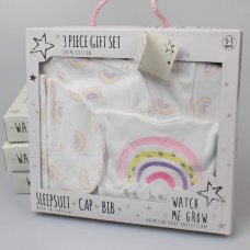 WF1957: Baby Girls Rainbows 3 Piece Set In a Gift Box (0-3 Months)